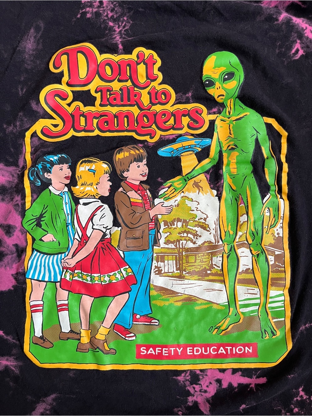 Don’t Talk to Strangers tie-dye graphic t-shirt